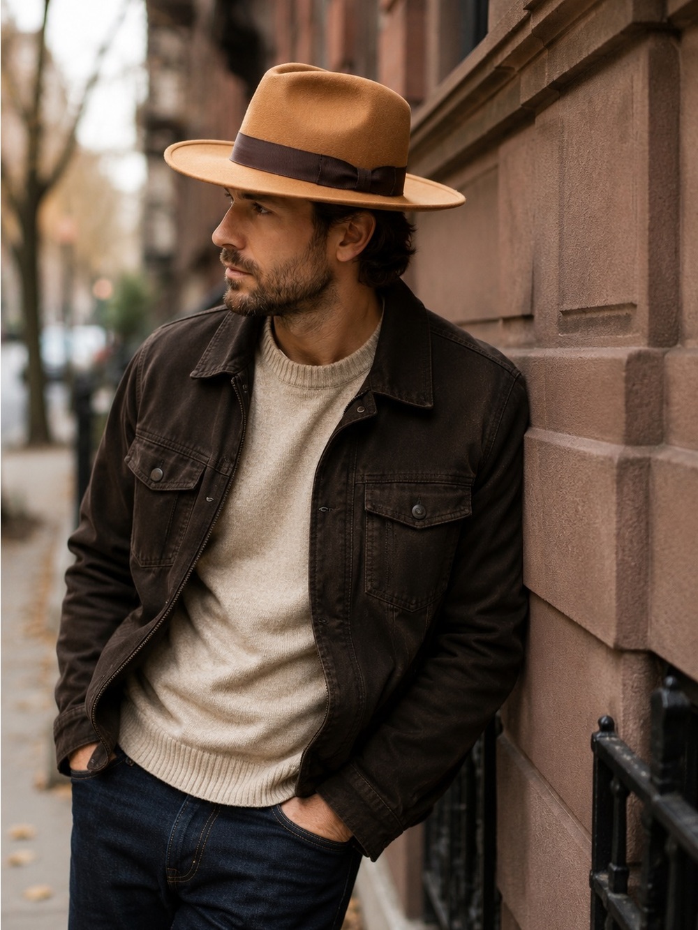 Bruno Capelo Australian Wool Wide Brim Fedora Hat Brown Large